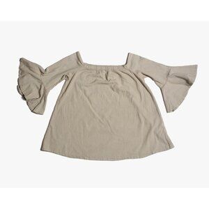 Dunes Women's Flutter Sleeve Earthy Style Shirt Relaxed Fit Beige